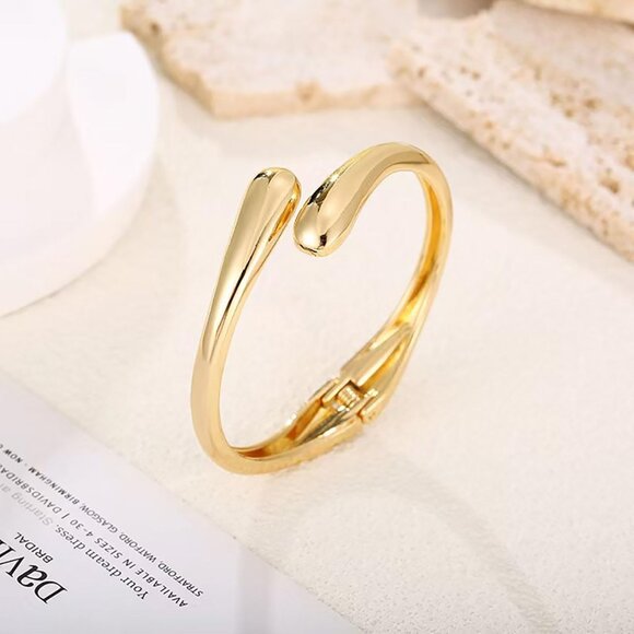 Trendy Gold-2 Pc Bangle bracelet Women teen chunky adjustable twist cuff jewelry - Picture 7 of 7